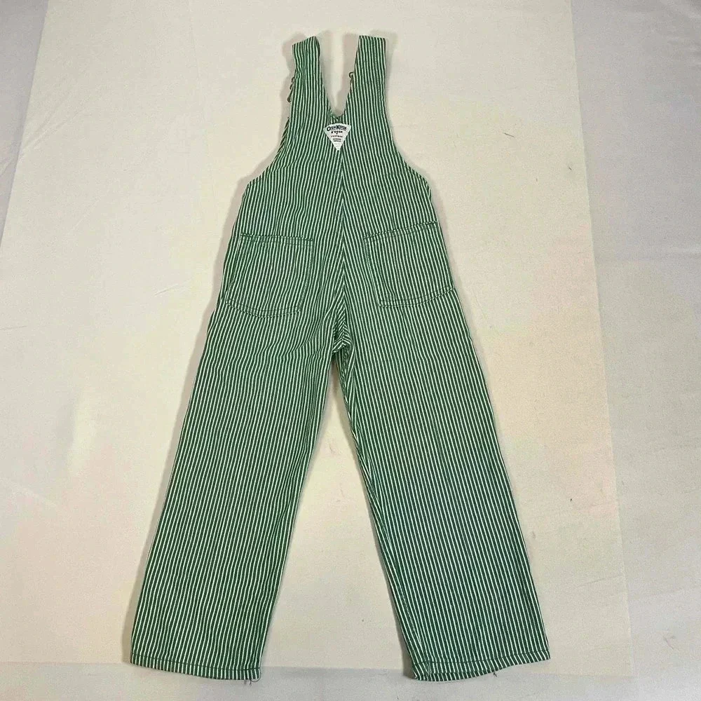 Vintage 80s 90s Osh Kosh Bgosh Green Railroad Striped Bib Overalls Kids Size 4
